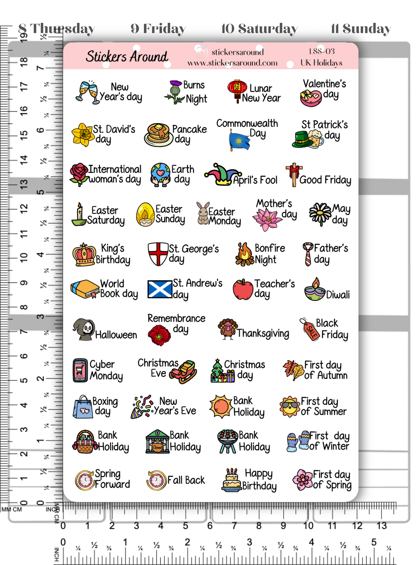 UK Public Holiday Script Planner Sticker - Large Sheet | United Kingdom Festival Script Sticker