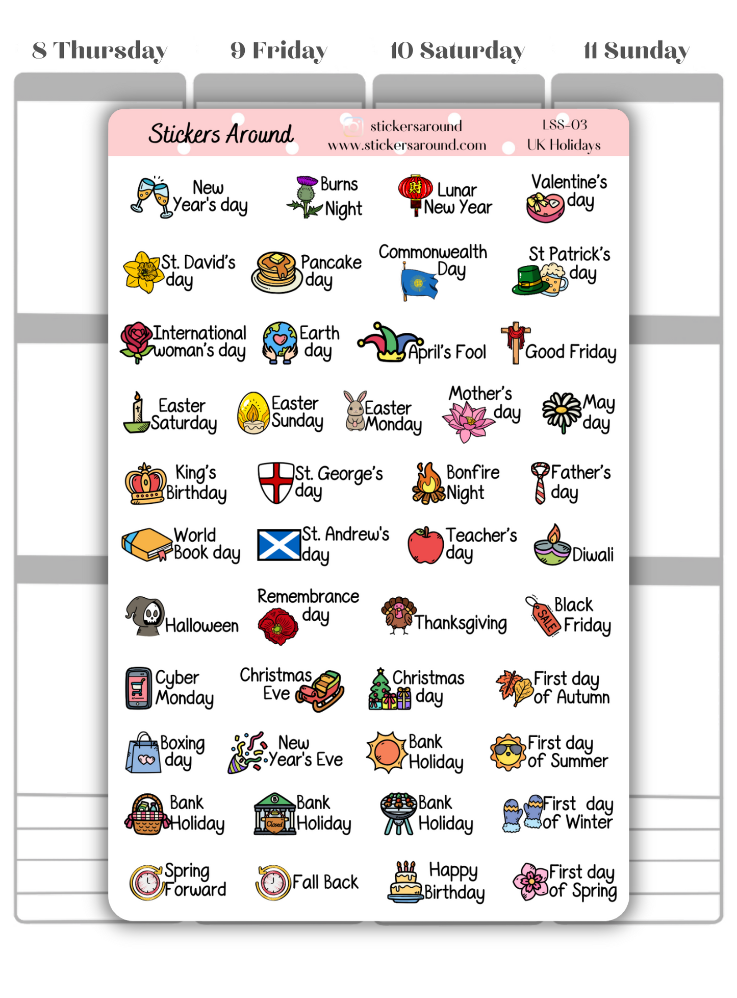 UK Public Holiday Script Planner Sticker