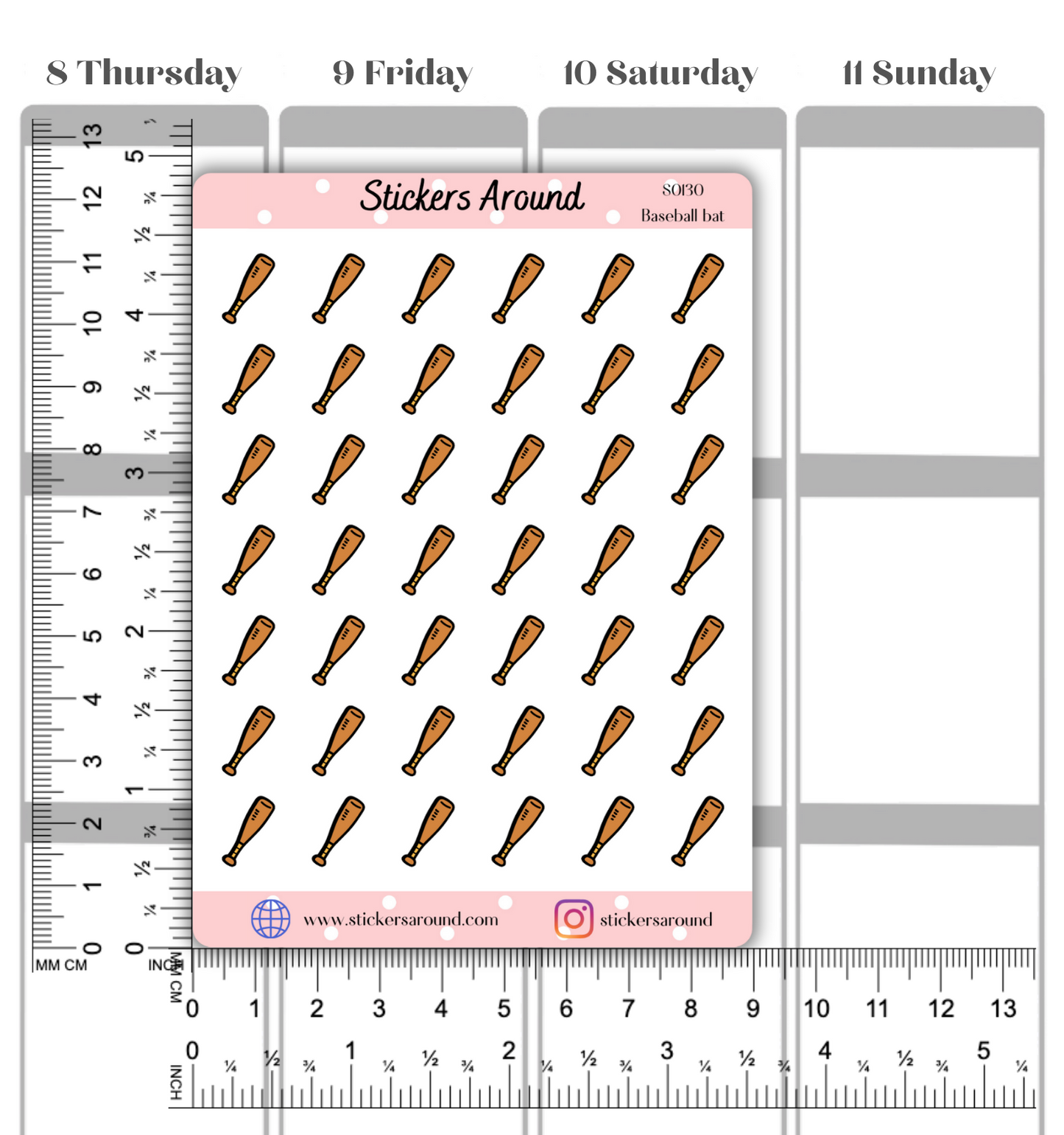 Baseball Bat Icon Planner Sticker