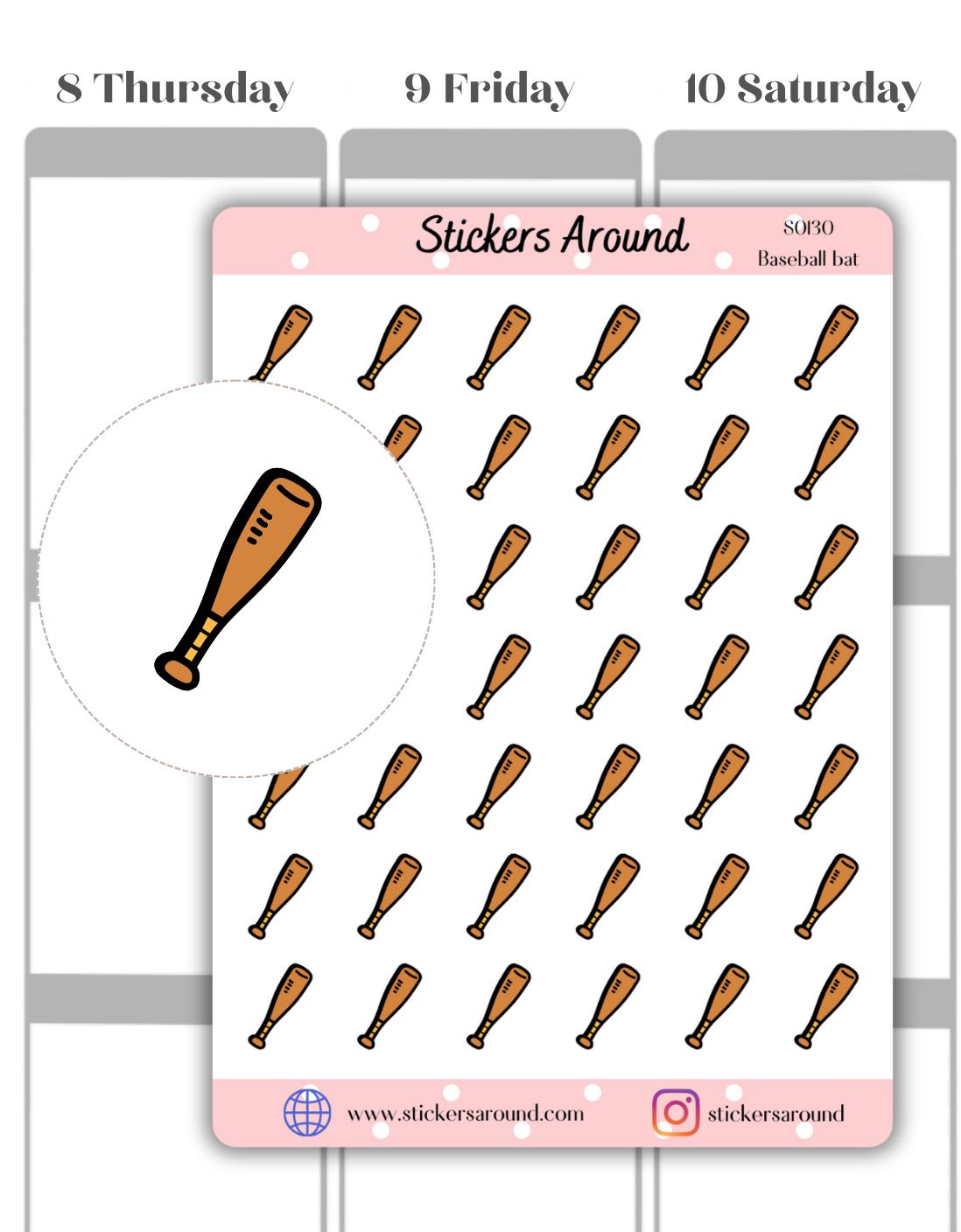 Baseball Bat Icon Planner Sticker