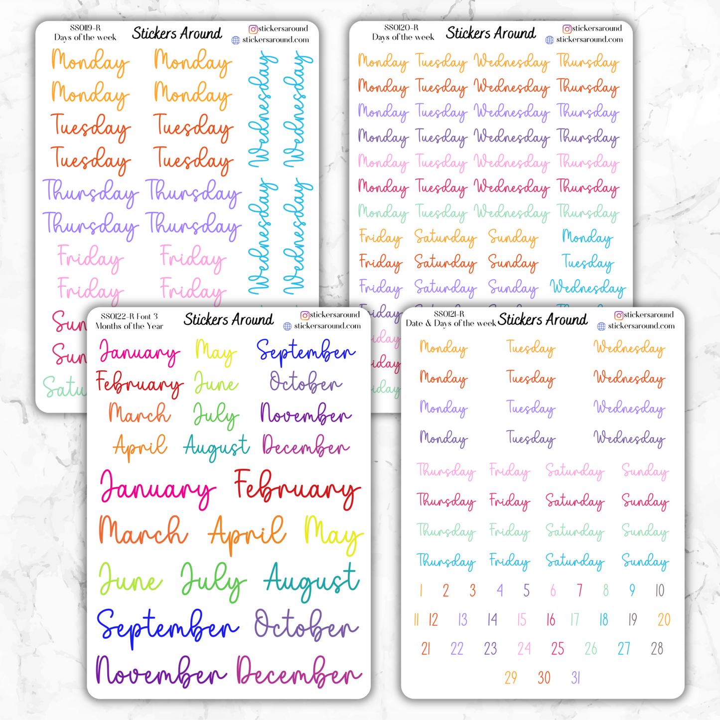 Months and Days of the Week Script Planner Sticker - Font 3