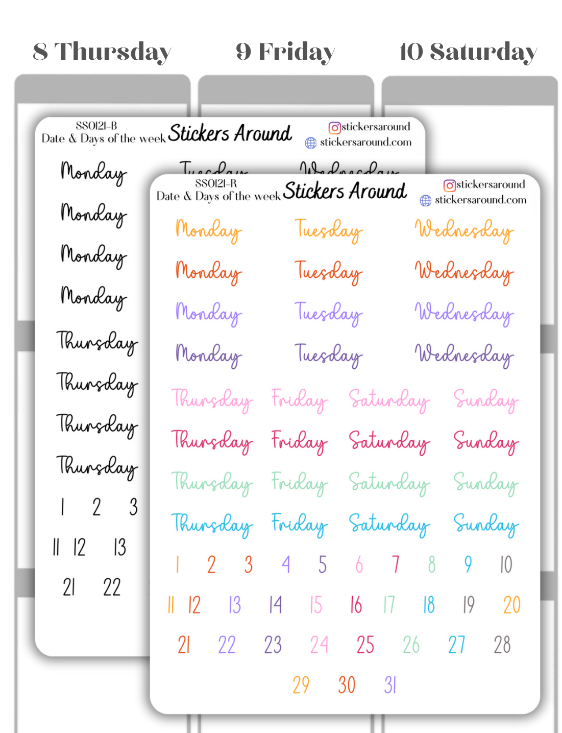 Months and Days of the Week Script Planner Sticker - Font 3
