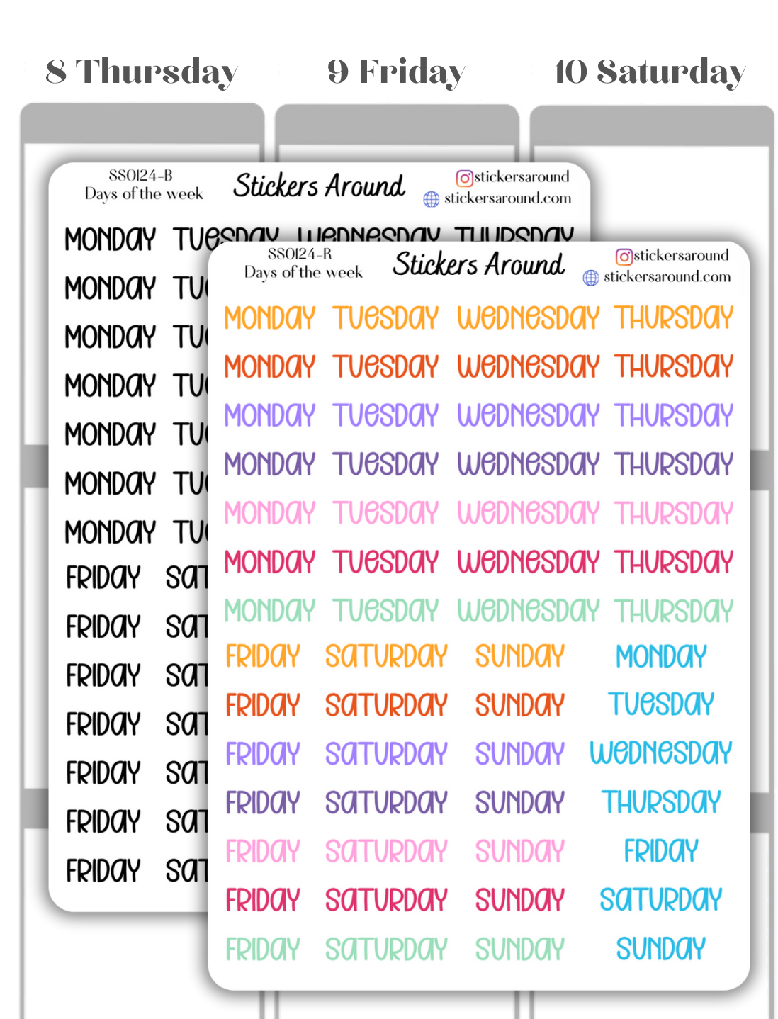 Months and Days of the Week Script Planner Sticker - Font 4