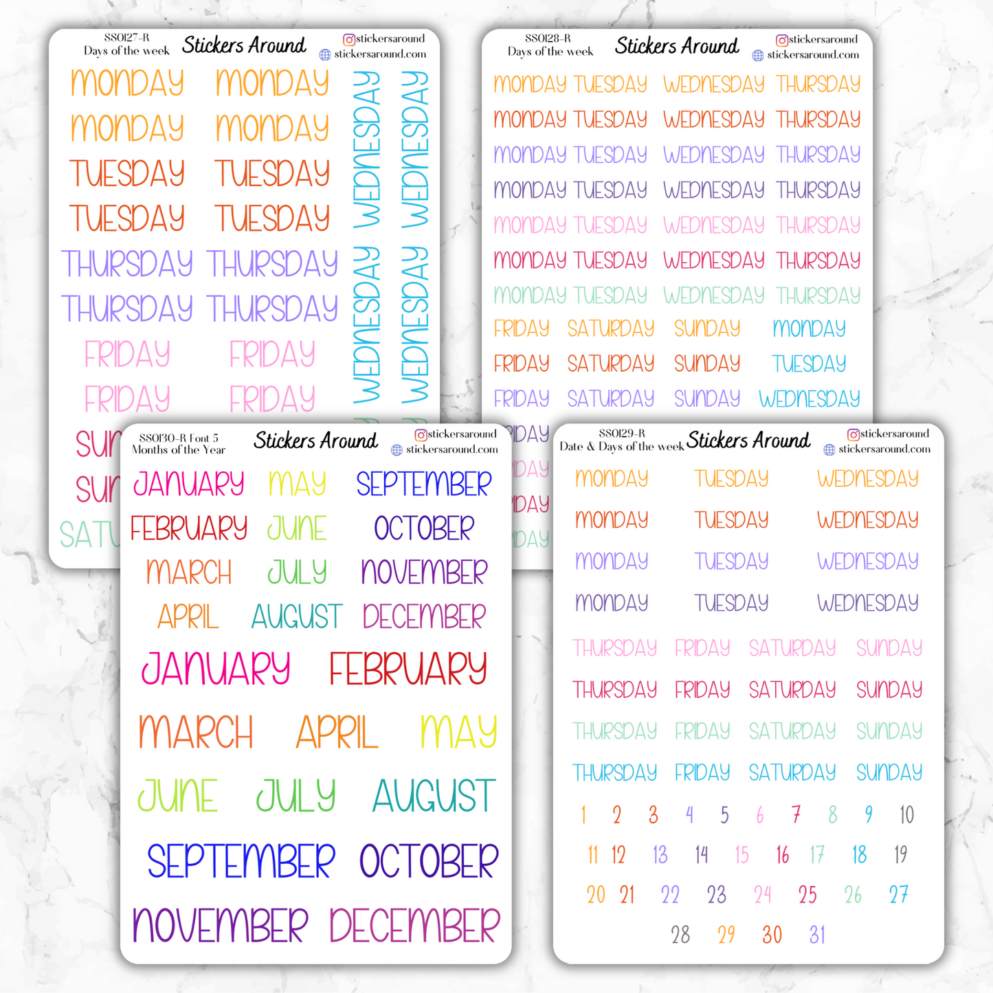Months and Days of the Week Script Planner Sticker - Font 5