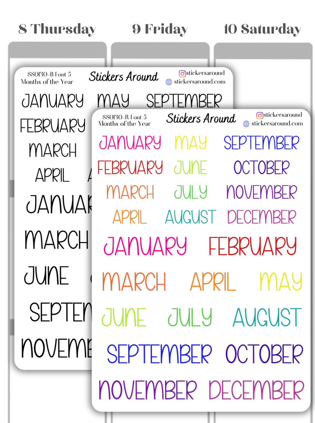 Months and Days of the Week Script Planner Sticker - Font 5