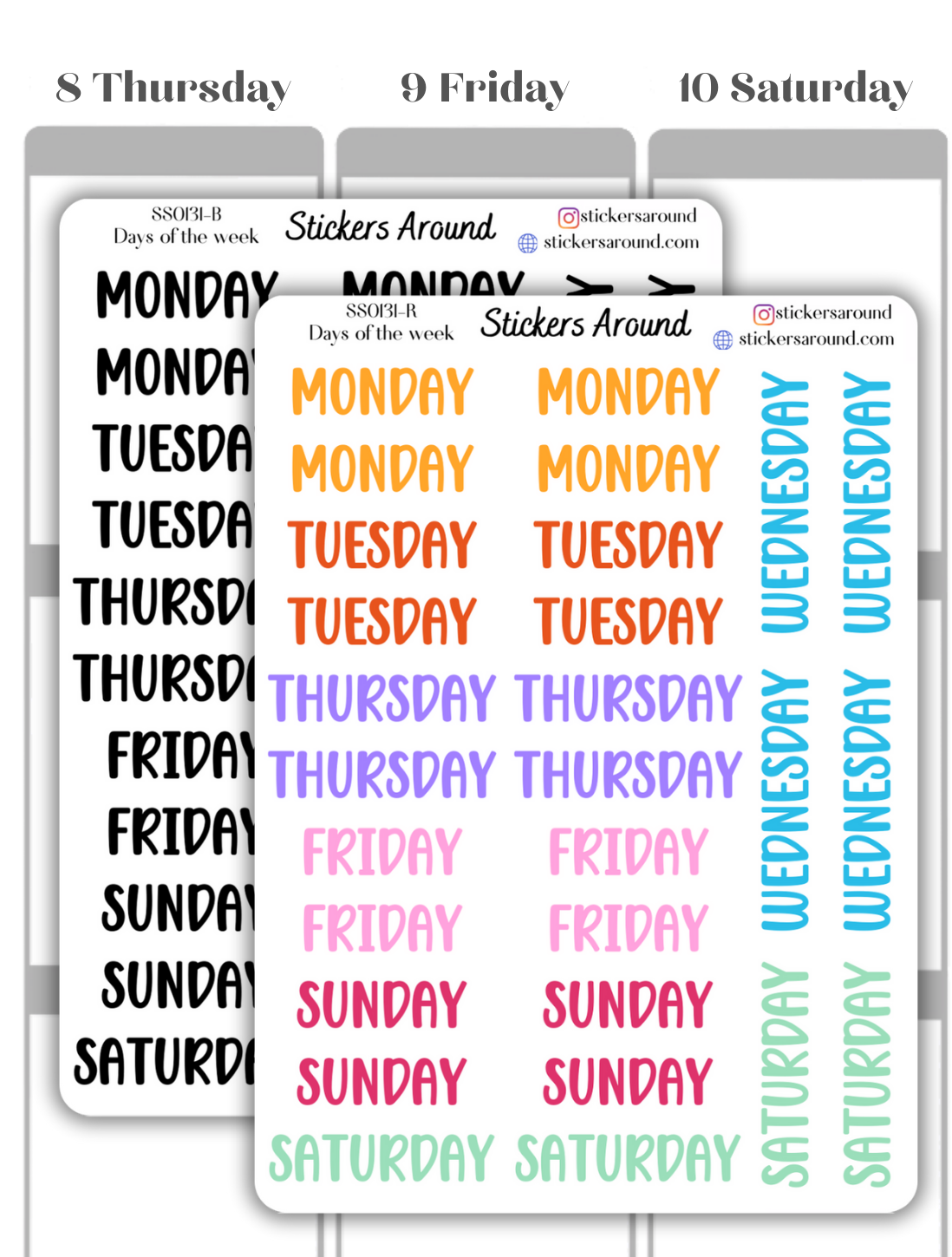 Months and Days of the Week Script Planner Sticker - Font 6