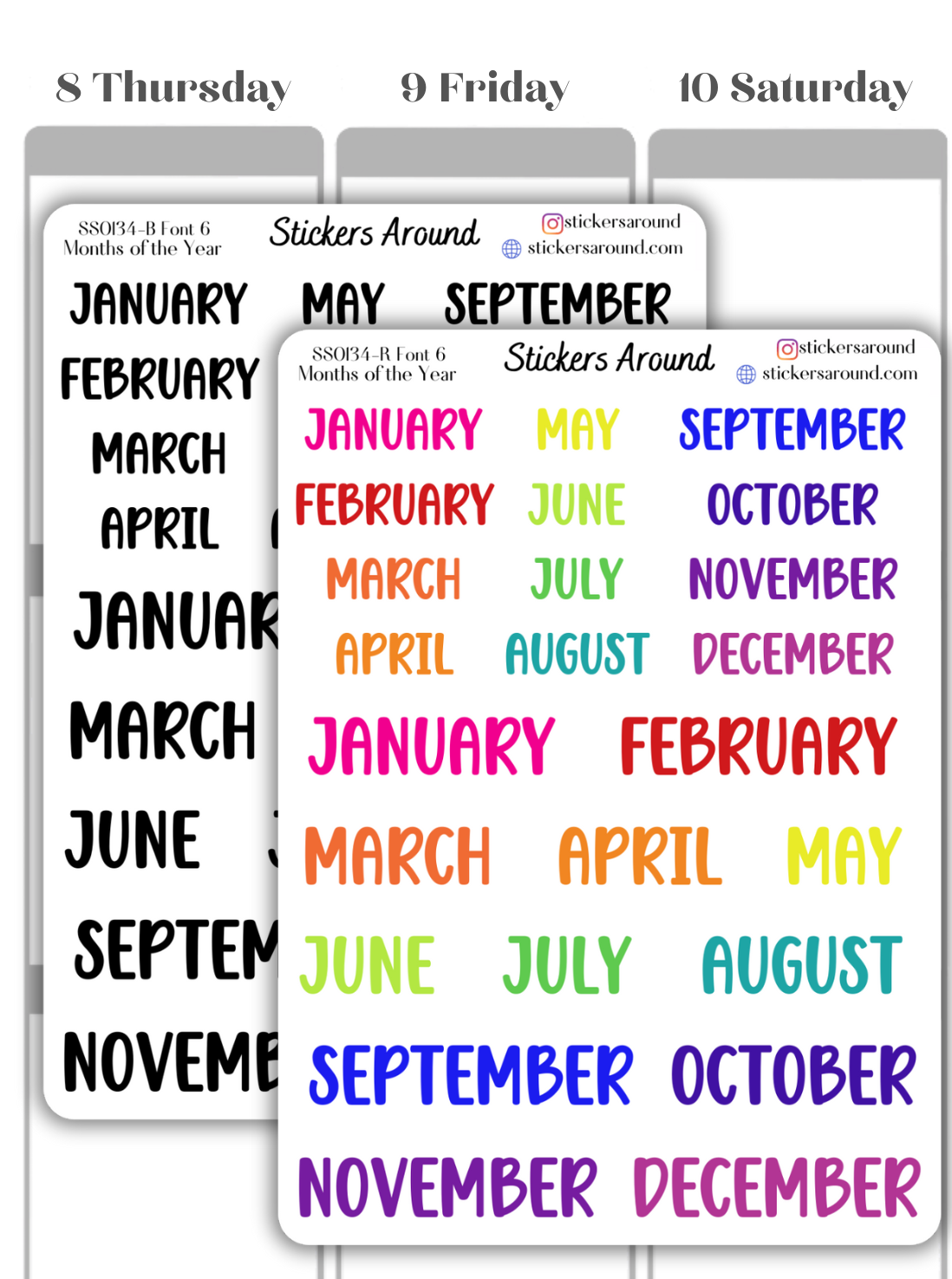 Months and Days of the Week Script Planner Sticker - Font 6