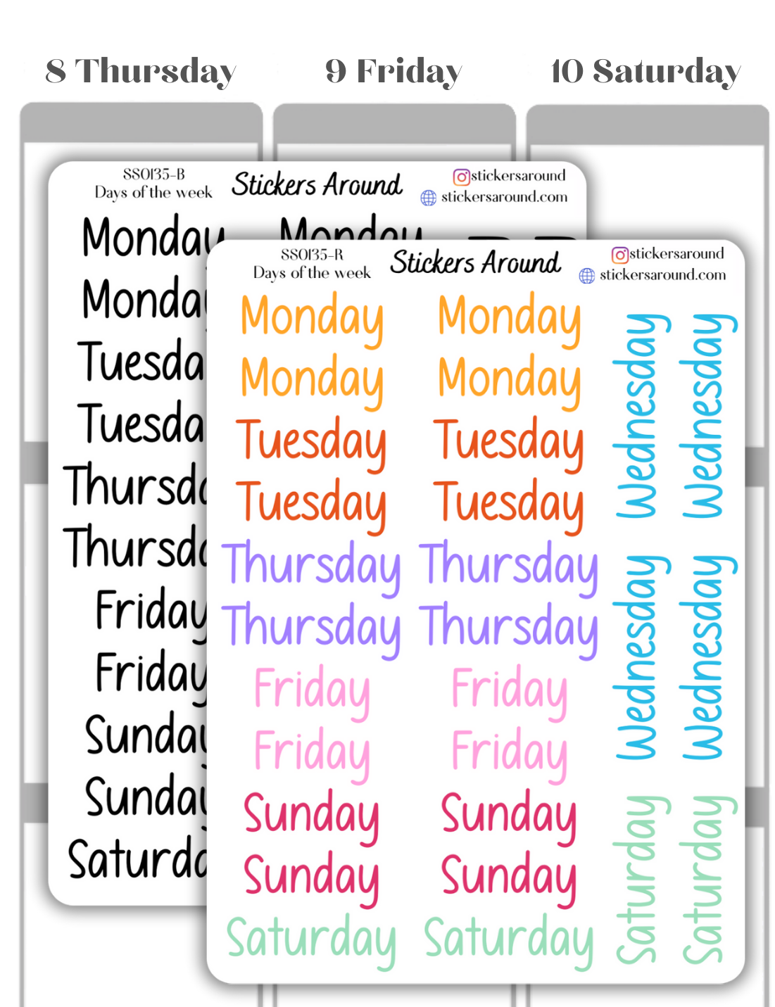 Months and Days of the Week Script Planner Sticker - Font 7