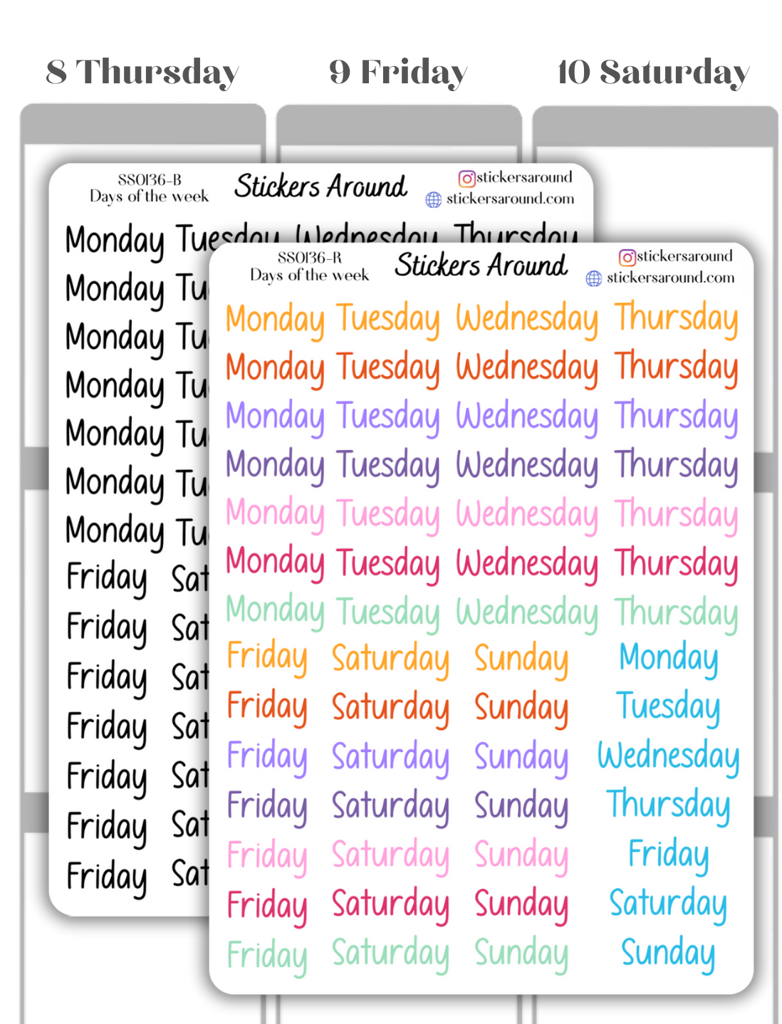 Months and Days of the Week Script Planner Sticker - Font 7