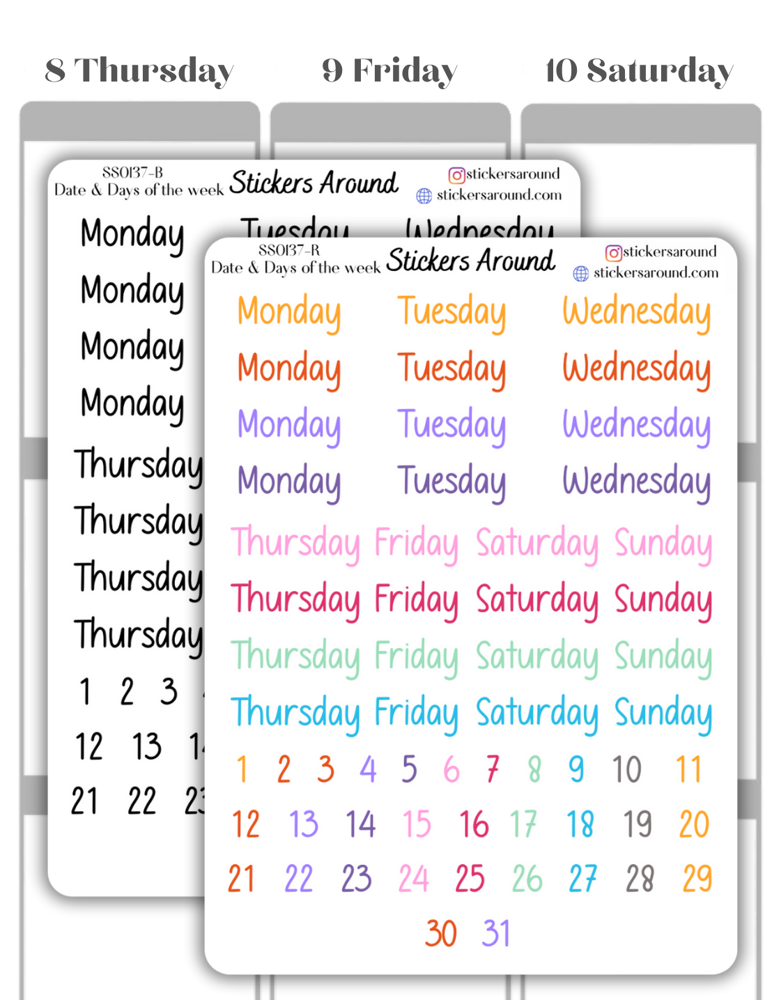 Months and Days of the Week Script Planner Sticker - Font 7