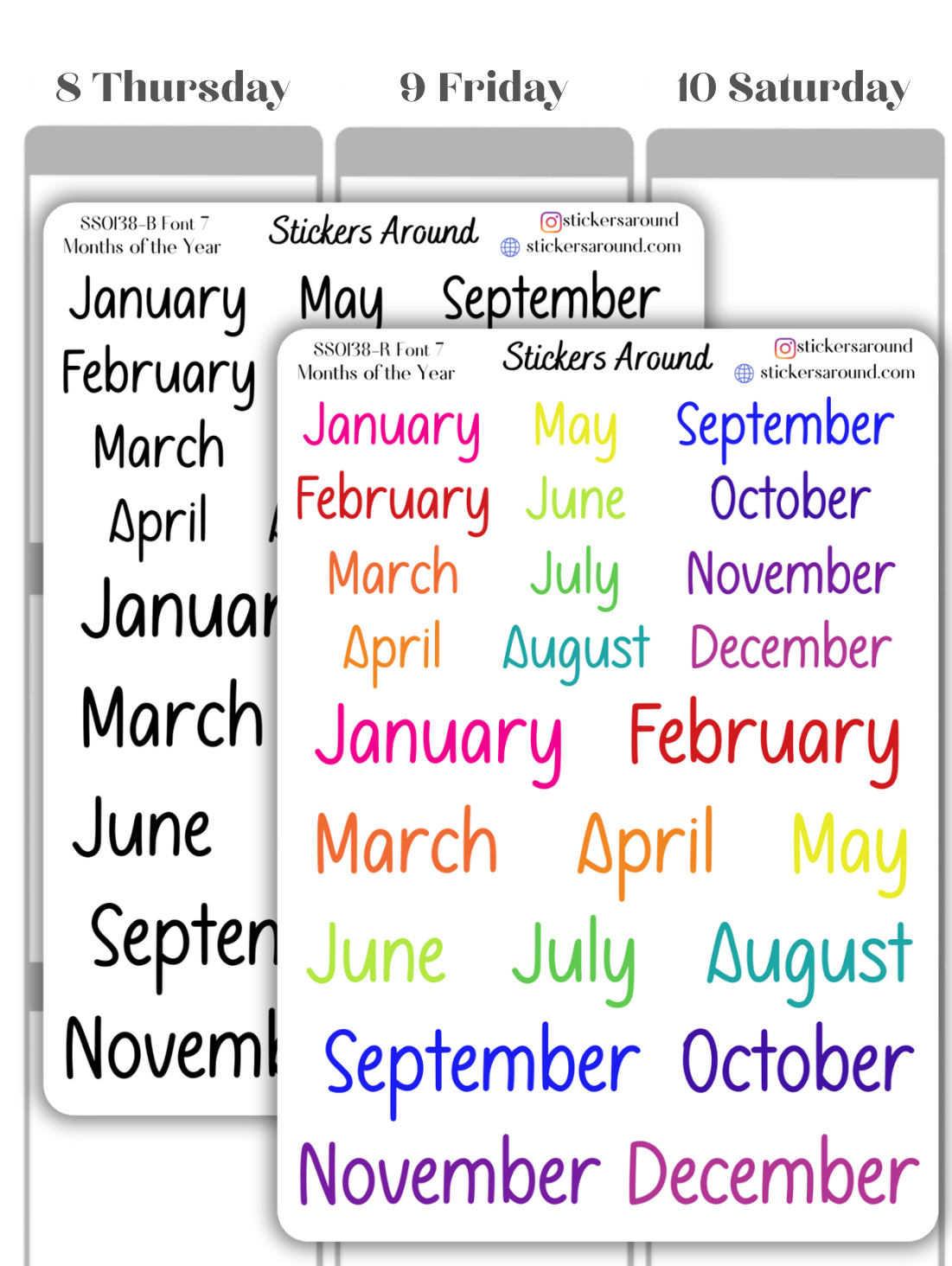 Months and Days of the Week Script Planner Sticker - Font 7