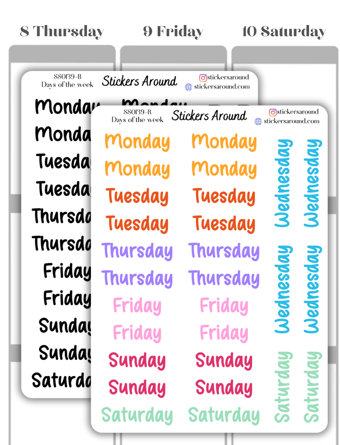 Months and Days of the Week Script Planner Sticker - Font 8