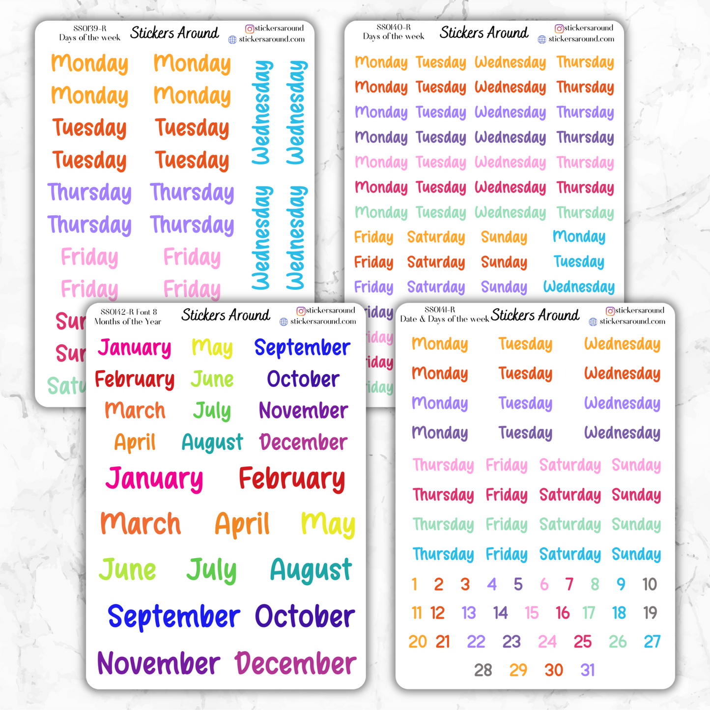 Months and Days of the Week Script Planner Sticker - Font 8