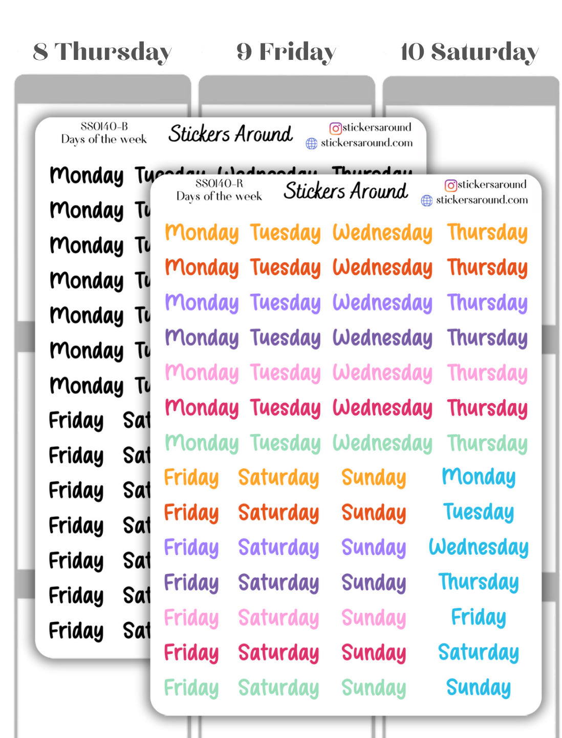 Months and Days of the Week Script Planner Sticker - Font 8