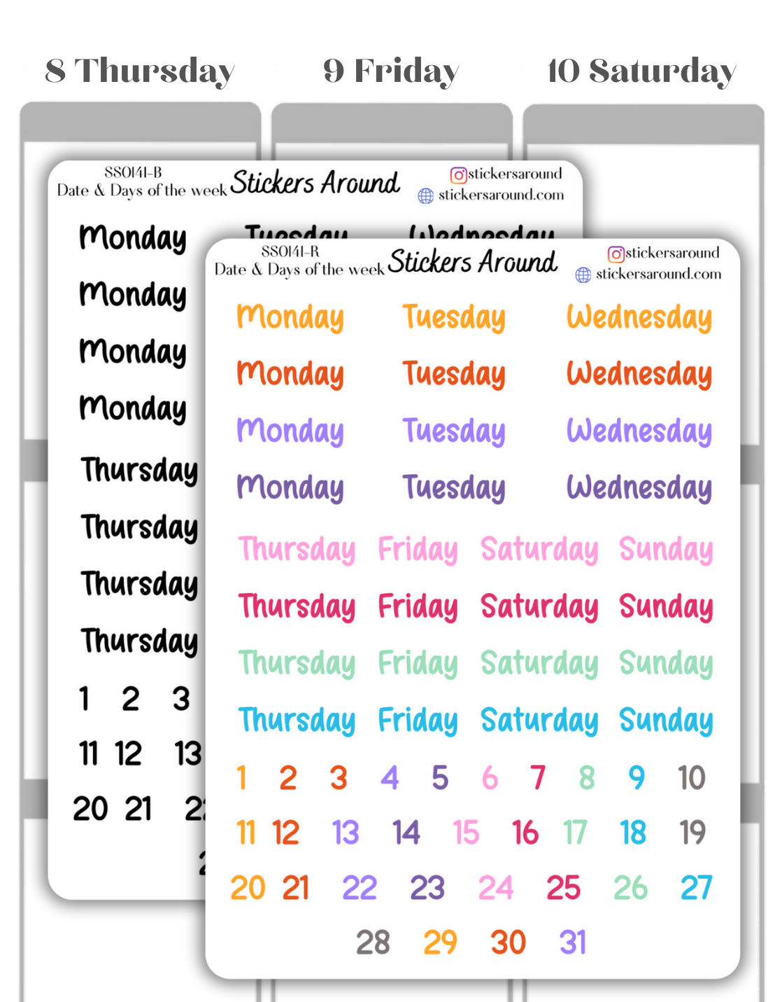 Months and Days of the Week Script Planner Sticker - Font 8