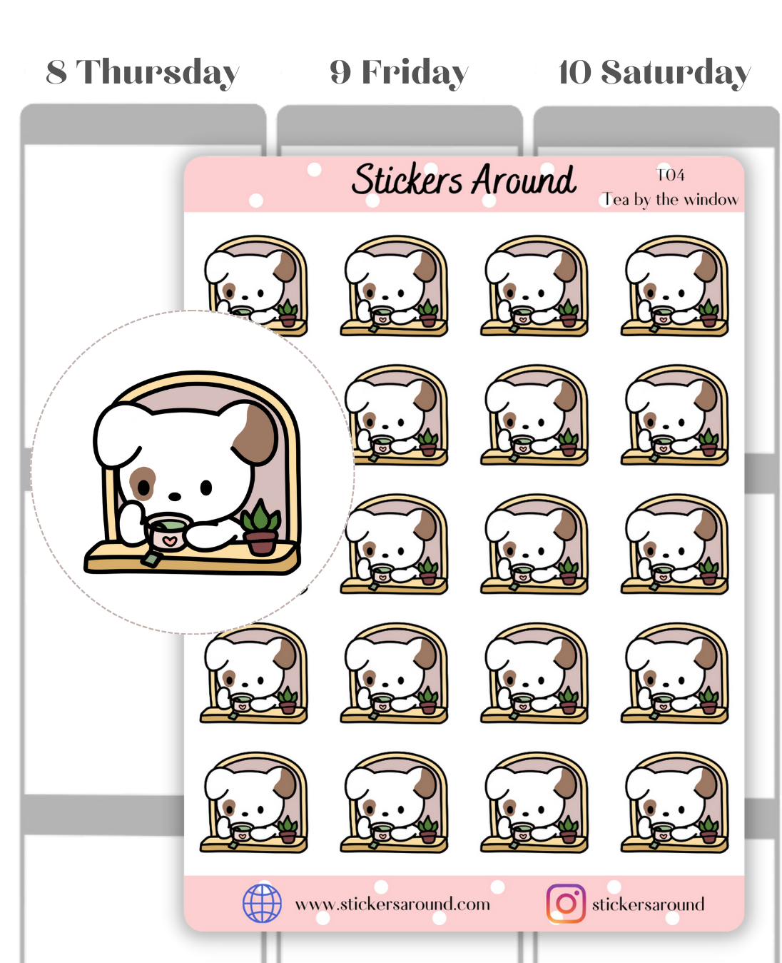 Toby Drinking Tea Planner Stickers