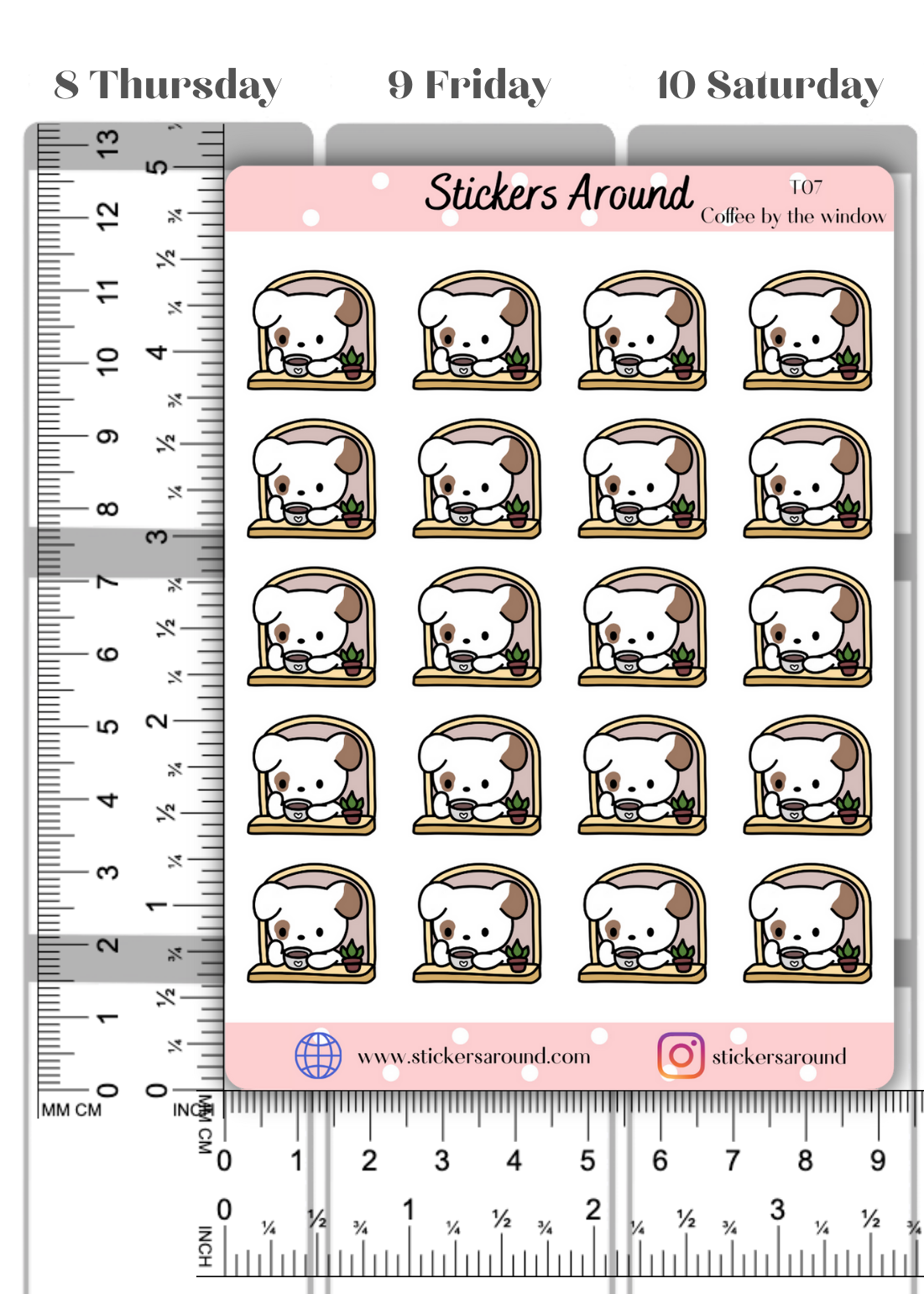 Toby Drinking Coffee by the Window Planner Stickers