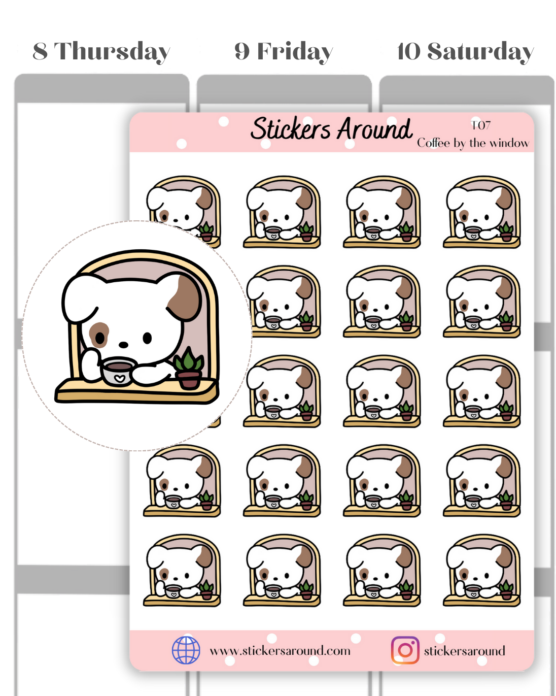 Toby Drinking Coffee by the Window Planner Stickers
