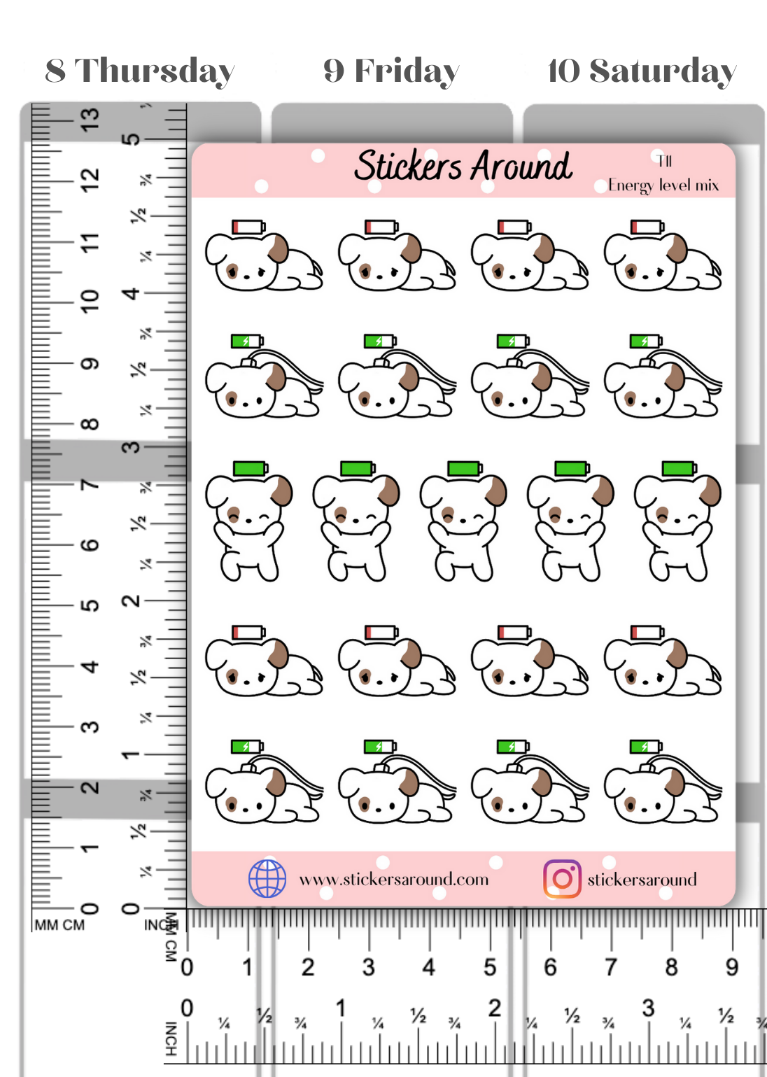 energy bar planner sticker, low energy planner sticker, recharging planner sticker, full bar planner sticker