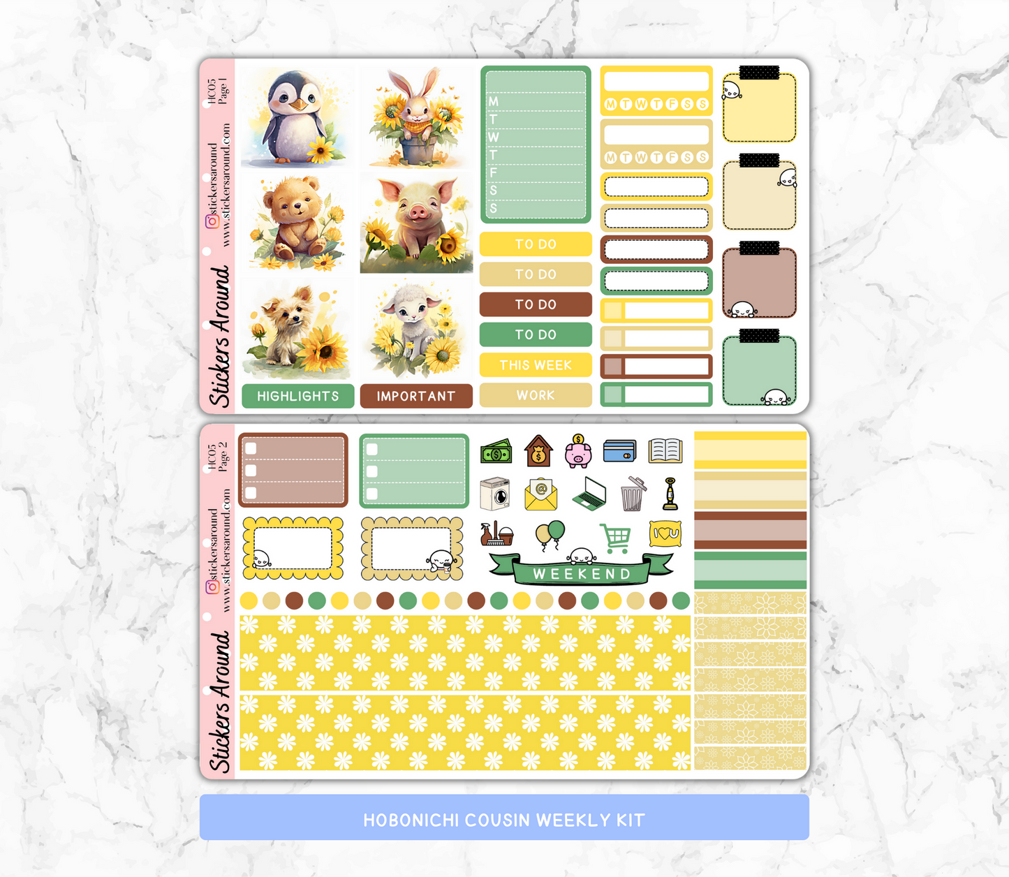 Baby Animals and Sunflowers Hobonichi Cousin Weekly Kit