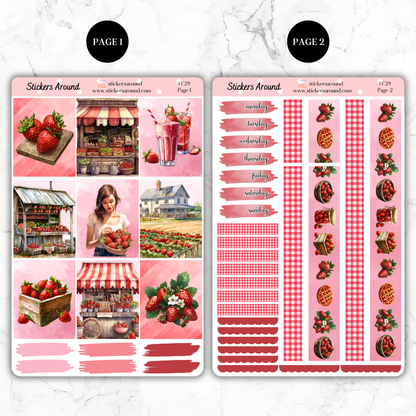 Strawberries - Vertical Weekly Kit Planner Stickers (New Format)