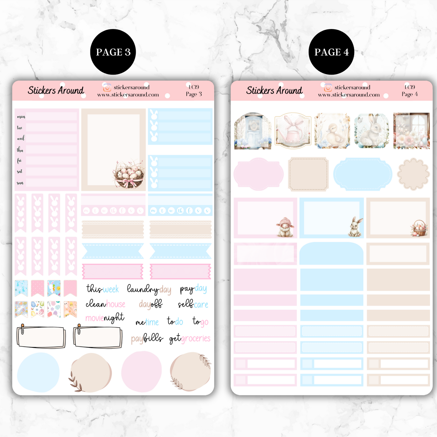 Blue and Pink Easter - Vertical Weekly Kit Planner Stickers (New Format)