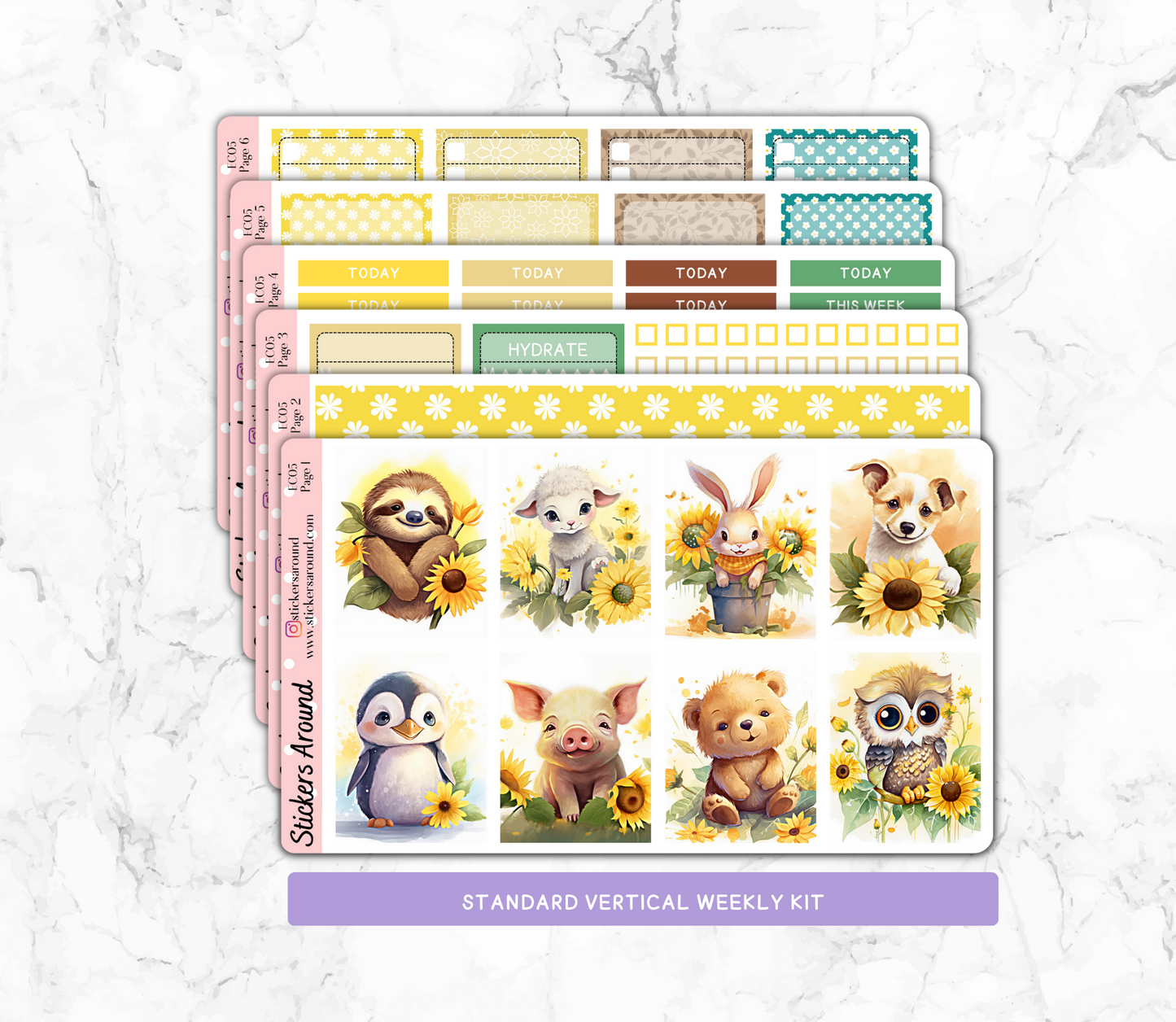 Baby animals and sunflowers Vertical Weekly Kit