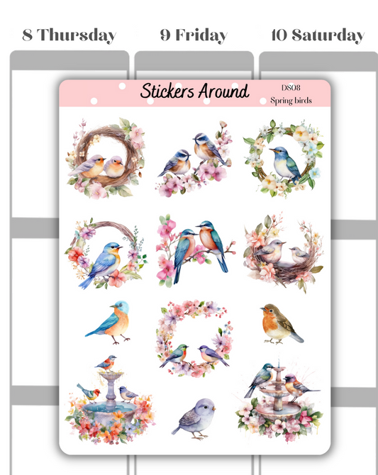 Spring Birds Decorative Sticker Sheet