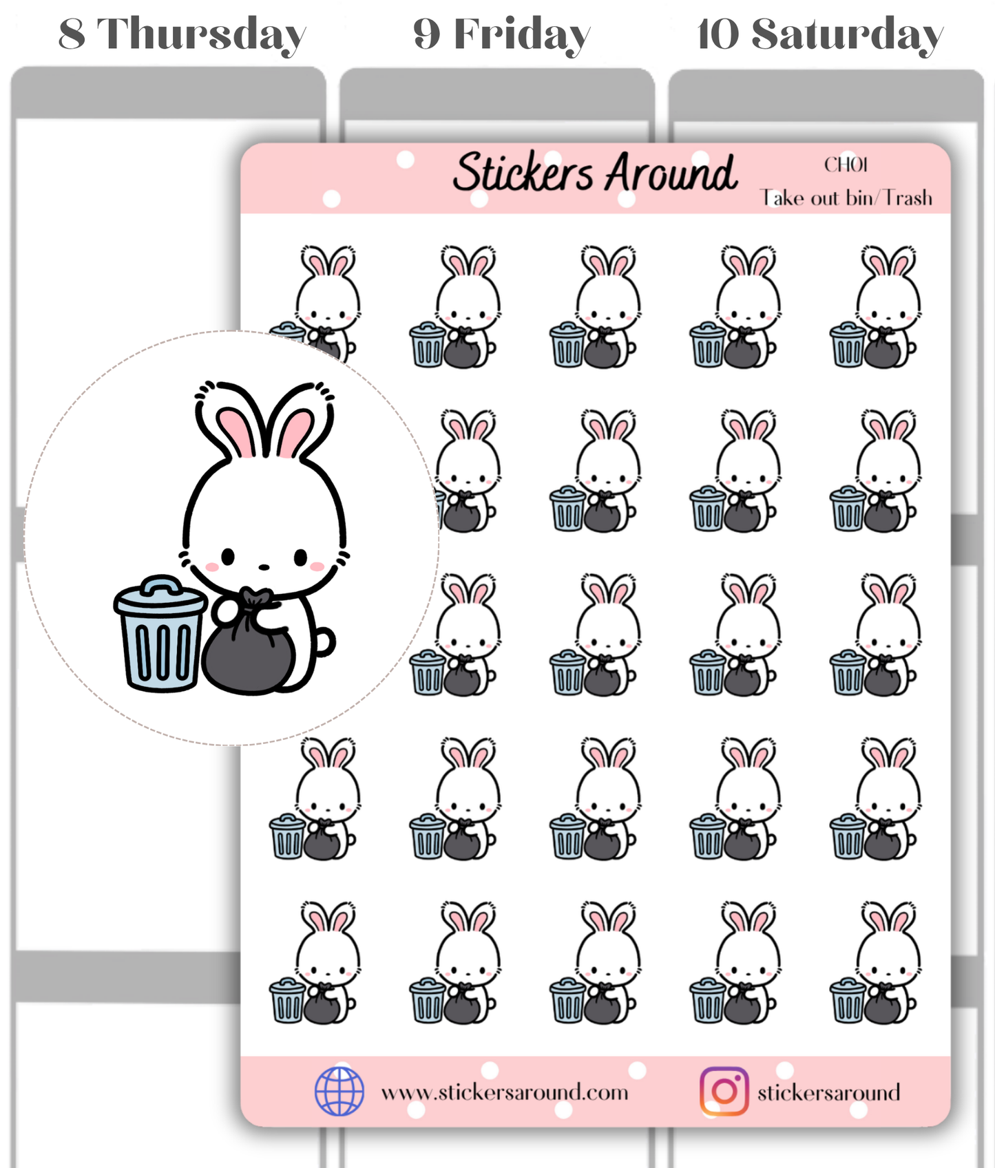 Take out Bin/Trash Planner Sticker