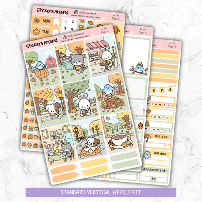 Kawaii Autumn/Fall – Hand-drawn Vertical Weekly Kit Planner Sticker