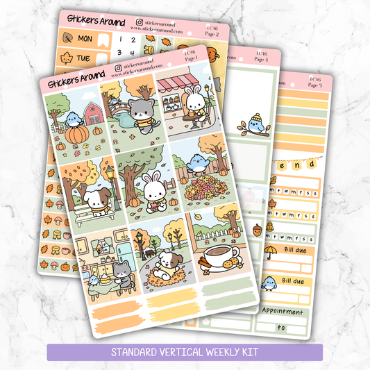 Kawaii Autumn/Fall – Hand-drawn Vertical Weekly Kit Planner Sticker