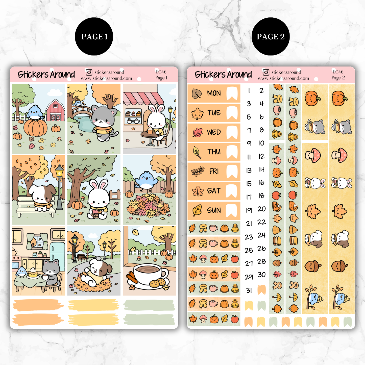 Kawaii Autumn/Fall – Hand-drawn Vertical Weekly Kit Planner Sticker