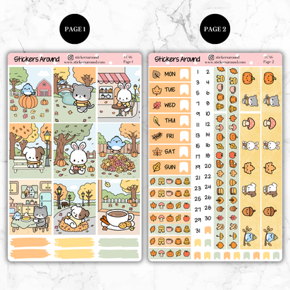 Kawaii Autumn/Fall – Hand-drawn Vertical Weekly Kit Planner Sticker