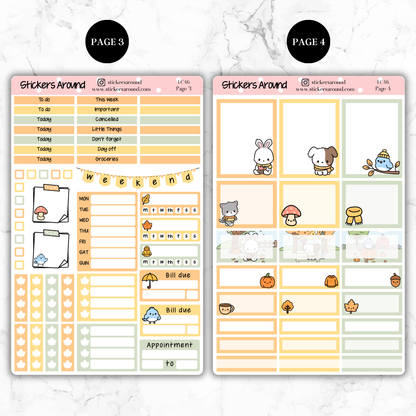 Kawaii Autumn/Fall – Hand-drawn Vertical Weekly Kit Planner Sticker