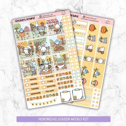 Kawaii Autumn Fall - Hand drawn Hobonichi Cousin Weekly Kit Planner Sticker