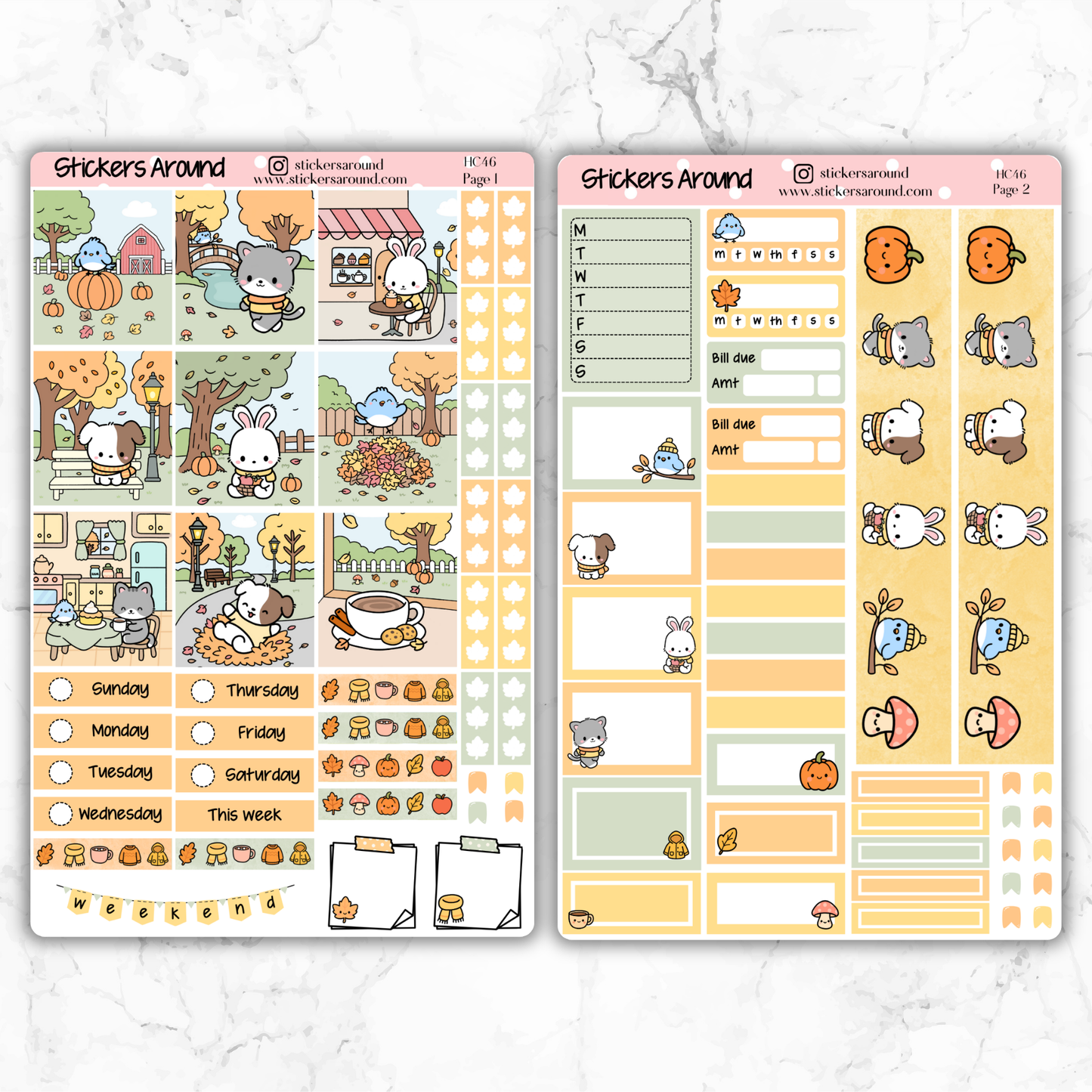 Kawaii Autumn Fall - Hand drawn Hobonichi Cousin Weekly Kit Planner Sticker