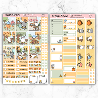 Kawaii Autumn Fall - Hand drawn Hobonichi Cousin Weekly Kit Planner Sticker