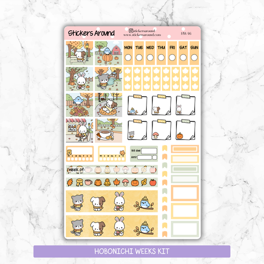 Kawaii Autumn Fall - Hand drawn Hobonichi Weeks Planner Sticker