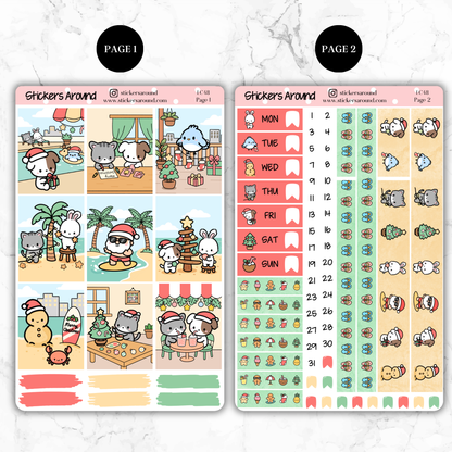Merry & Sunny Christmas Vertical Weekly Planner Kit – Kawaii Christmas Planner Stickers