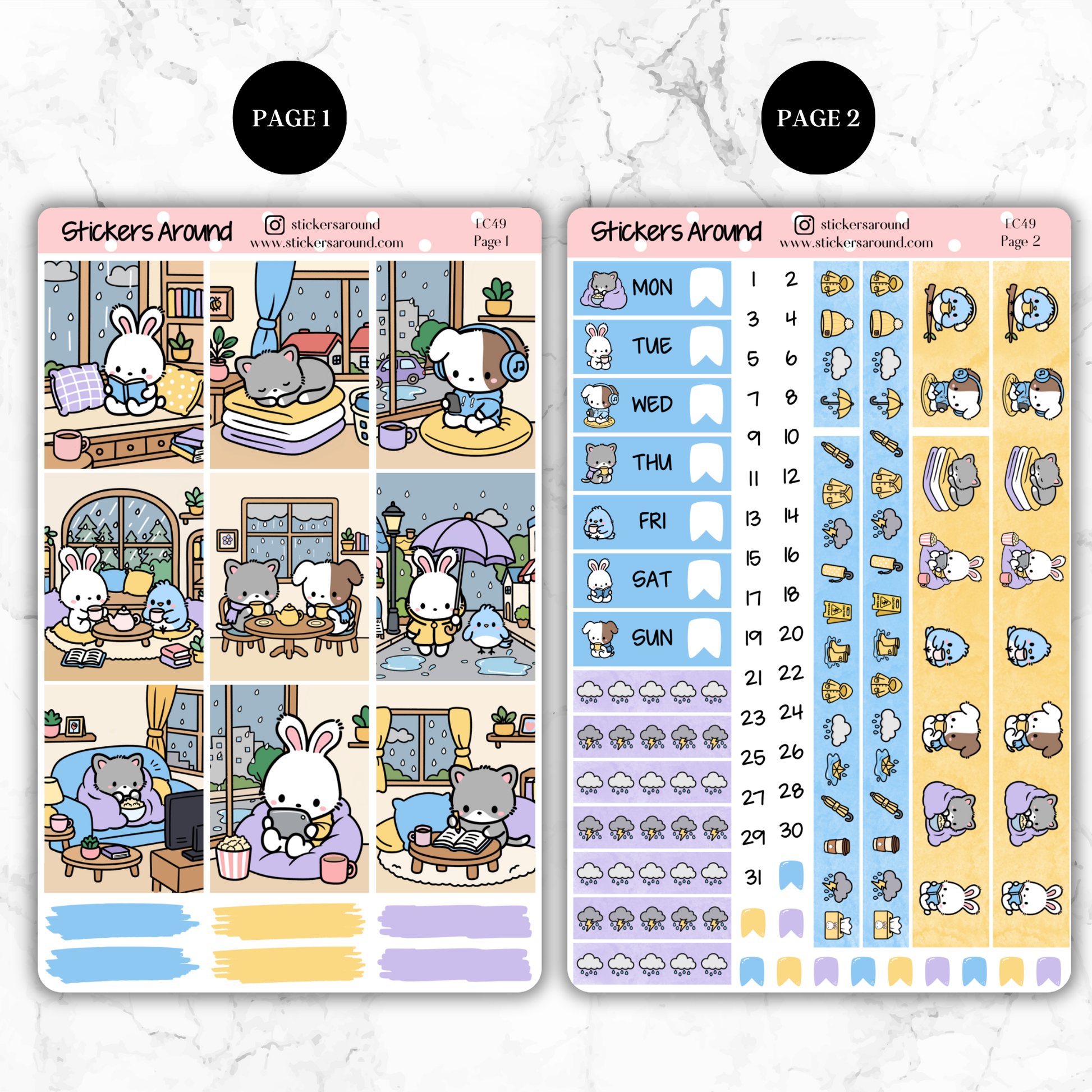 Rainy day – Hand-drawn Vertical Weekly Kit Planner Sticker