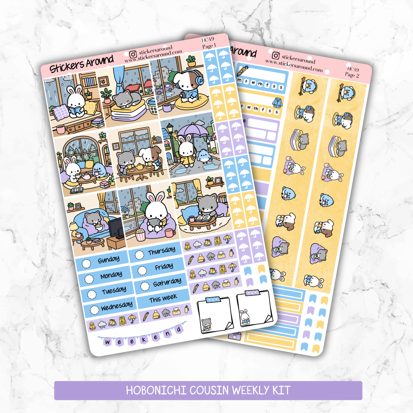 Rainy Day - Hand drawn Hobonichi Cousin Weekly Kit Planner Sticker 