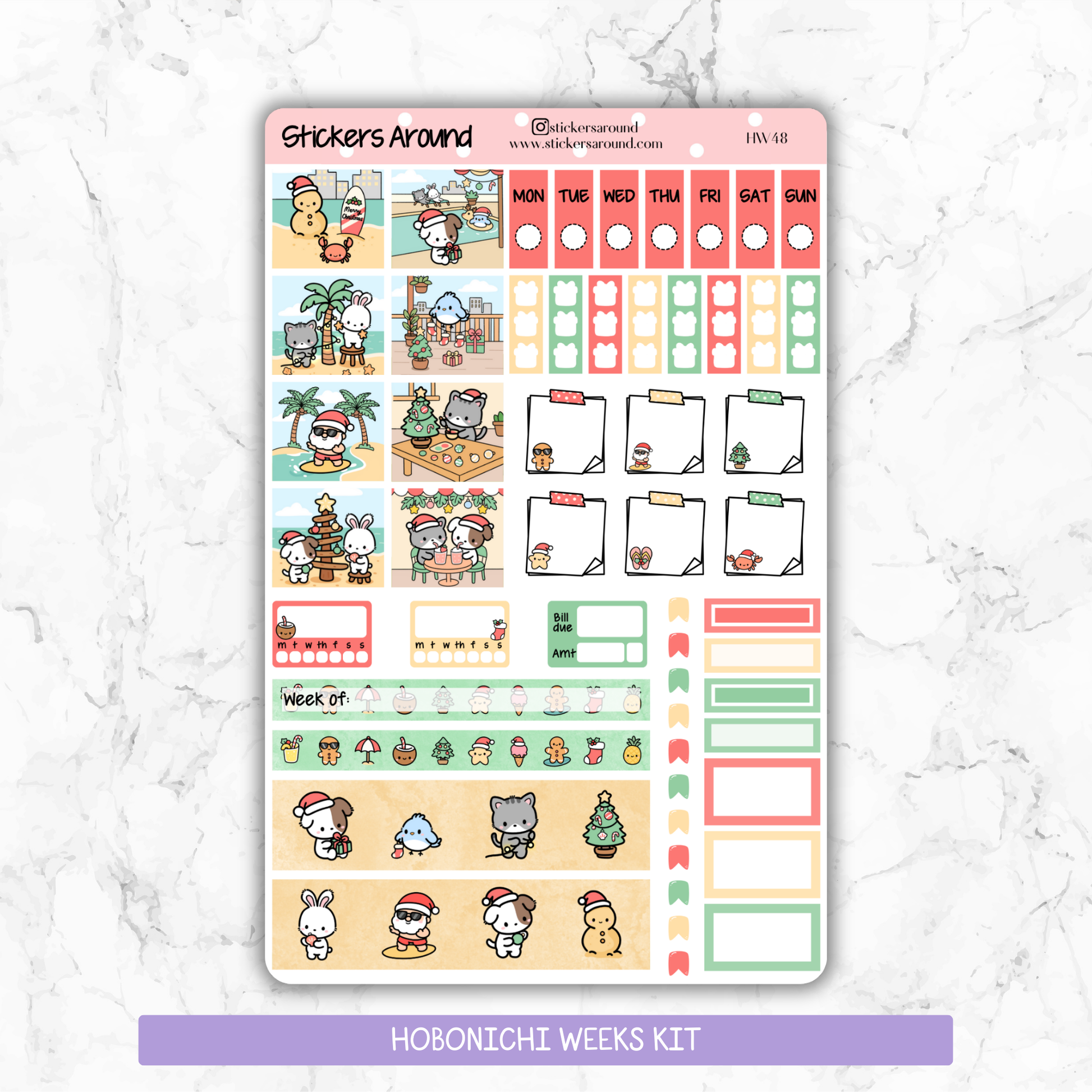 Merry & Sunny Christmas Hobonichi Weeks Kit – Kawaii Christmas Planner Stickers