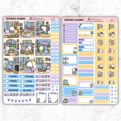 Rainy Day - Hand drawn Hobonichi Cousin Weekly Kit Planner Sticker 
