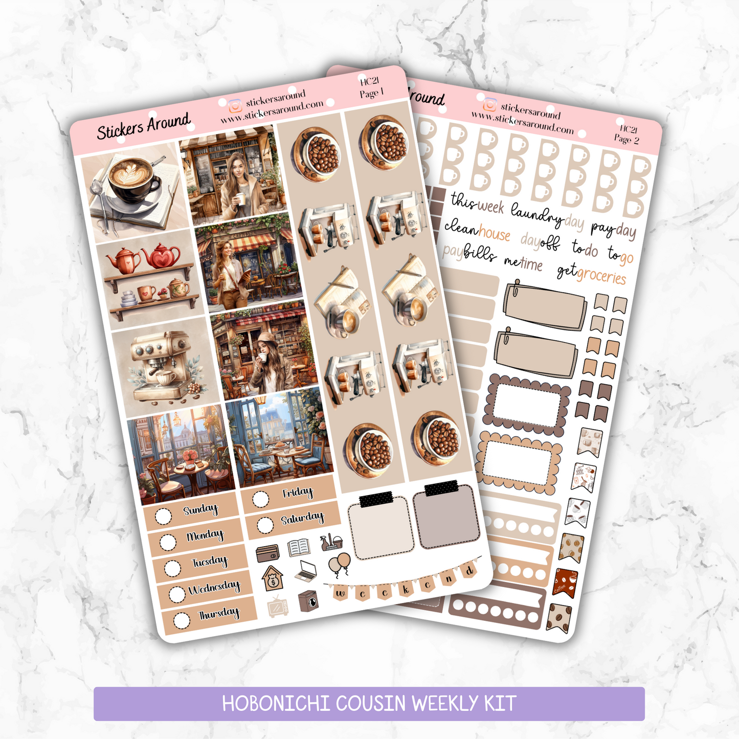 Coffee House - Hobonichi Cousin Weekly Kit Planner Stickers (New format)