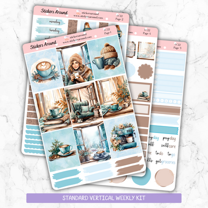 Cozy Winter Coffee - Vertical Weekly Kit Planner Stickers (New Format)