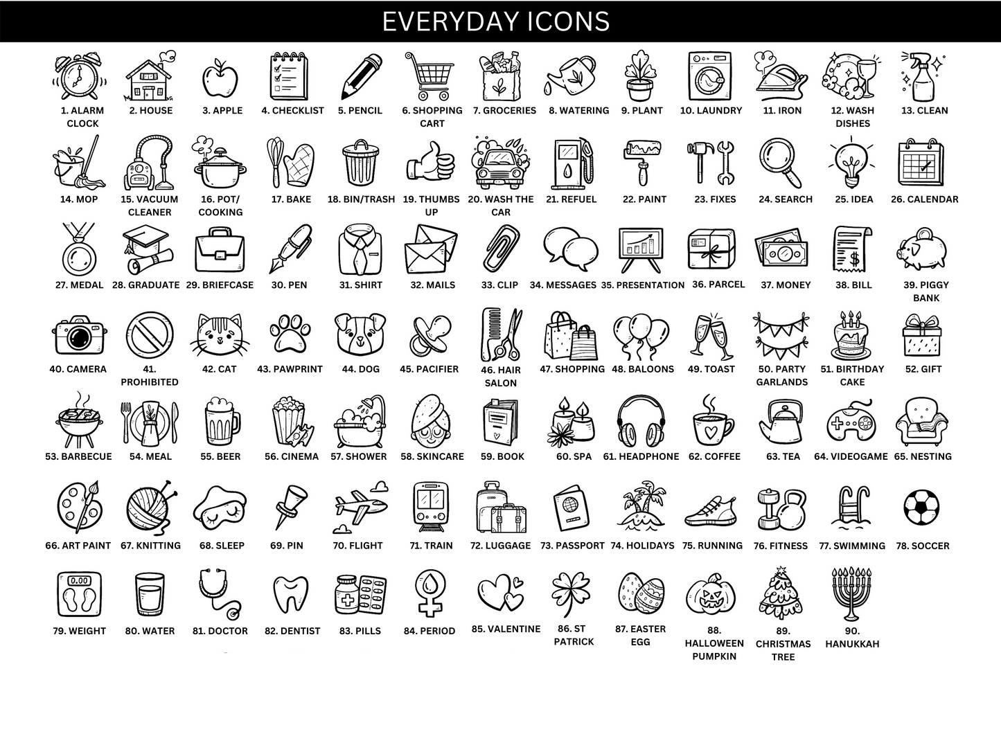 Everyday Doodle Icons - 100 ICONS TO CHOOSE FROM