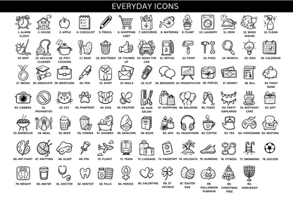 Everyday Doodle Icons - 100 ICONS TO CHOOSE FROM