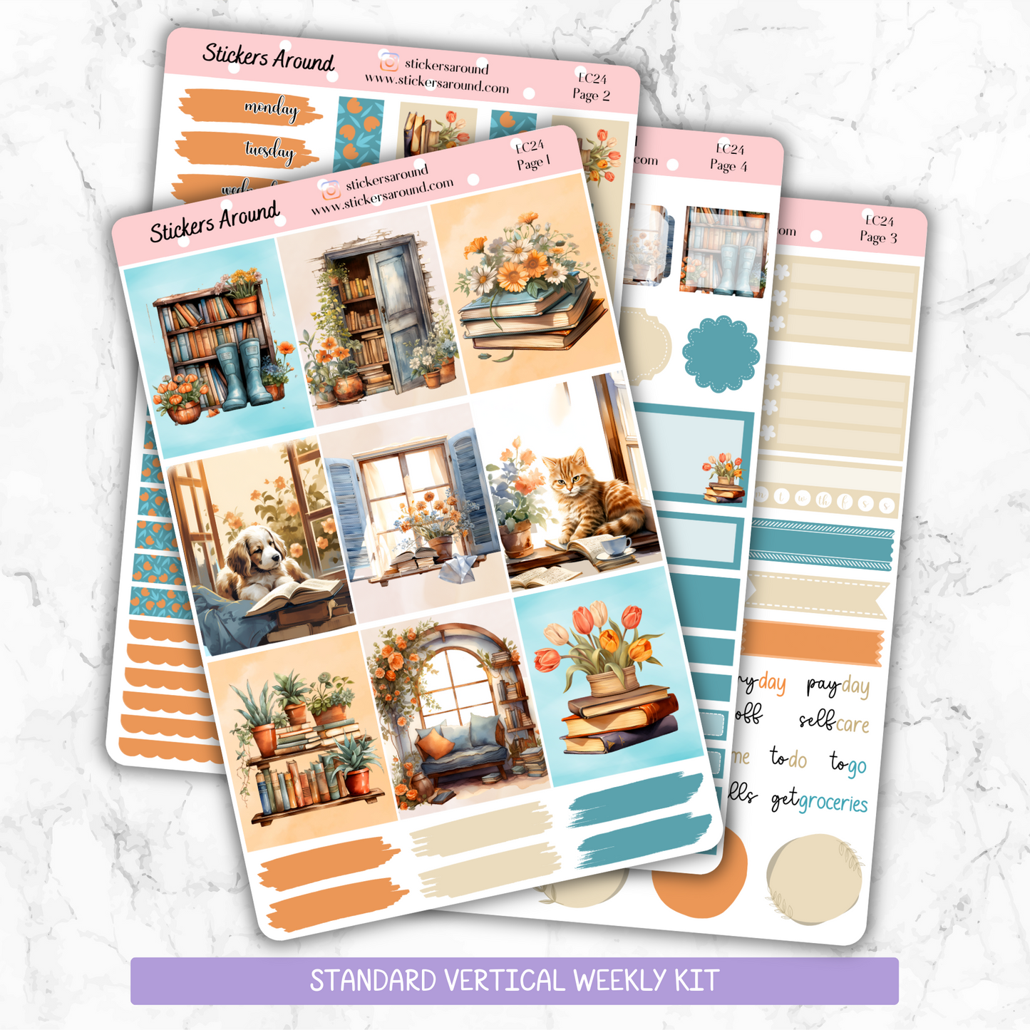 Spring and Reading - Vertical Weekly Kit Planner Stickers (New Format)