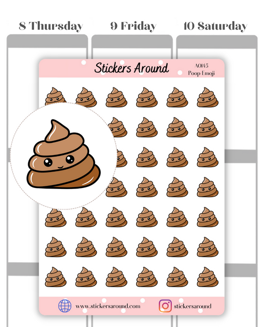 poop planner sticker, poop emoji, kawaii poop emoji sticker, poop sticker, 