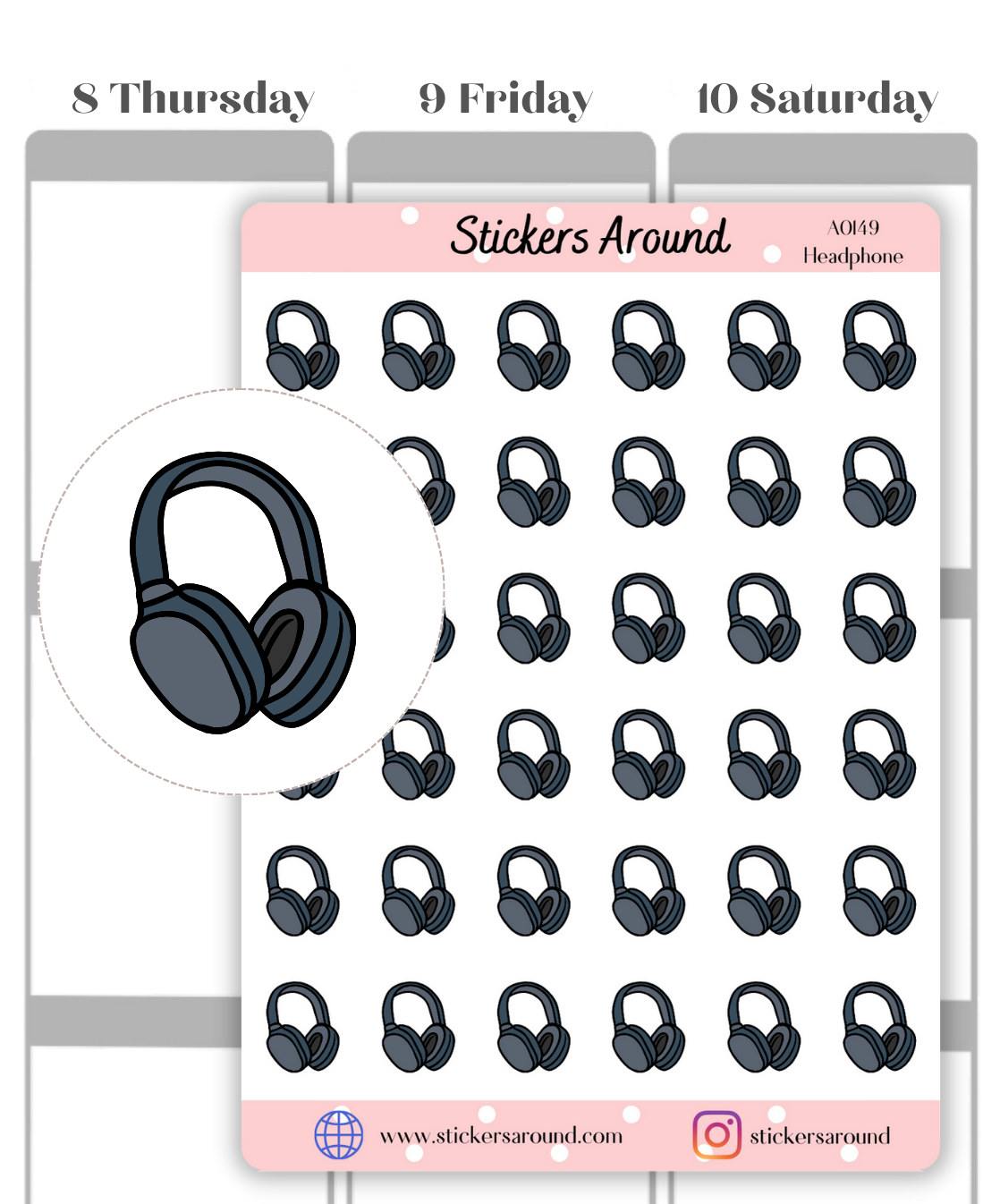 headphone planner sticker, music